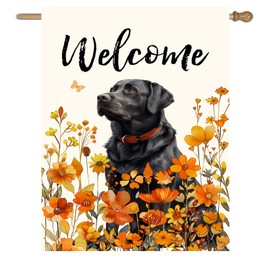 Floral Black Lab Garden Flag Large Fall House Flag 28x40 Double Sided Orange Wildflower Labrador Dog Yard Flags for Outside Autumn Lawn Flags Welcome Thanksgiving Outdoor Flags