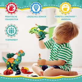 Bibykivn Dinosaur Toy 4 Pieces Assembly Children's Toy with Screwdriver, Dino Toy Set DIY Children's Games, Children's Screws Learning Toy for Ages 3 4 5 Years and Above