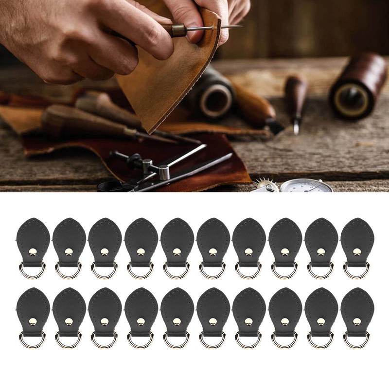 20 Sets Leather D Rings for Purse Genuine Leather D