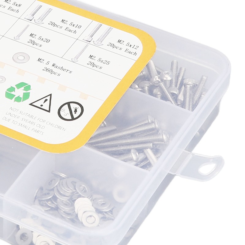 840Pcs Bolts Nuts Assortment Kit Metric M2.5 Assorted Cap Hex