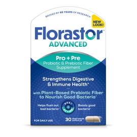 Florastor Select Pro+Pre Daily Probiotic and Prebiotic Supplement for Women and Men, Boosts Good Bacteria, Saccharomyces Boulardii CNCM I-745 (30 Capsules) (Pack of 1)