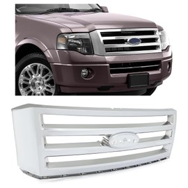 HECASA Front Grille Grill Compatible with 2007-2014 Ford Expedition Front Grill Assembly Silvery ABS Plastic Chrome Replacemant for 7L1Z-8200-BA FO1200494