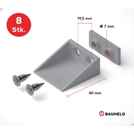 BAUHELD Roller Shutter Stop Square [8 Pieces] – Outer Roller Shutter Stop Made of Plastic [Made in Germany] – Roller Shutter Stop with Screws – Suitable for Roller Shutter Armoured Slats – Light Grey