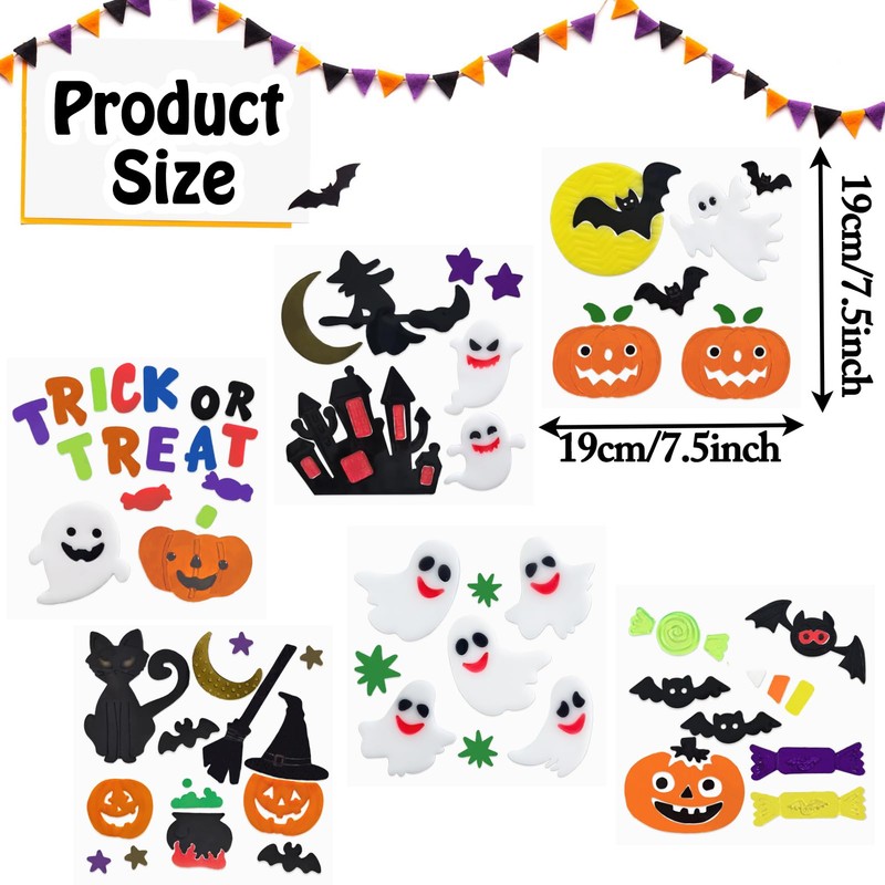 6Pcs Halloween Gel Window Clings for Indoor Home Decor
