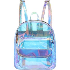 PRETYZOOM Holographic Backpack Clear for Women Iridescent Bookbag Transparent Book Bags Book Bags- Backpack Fashion Transparent Makeup Bag School Bag Handbag