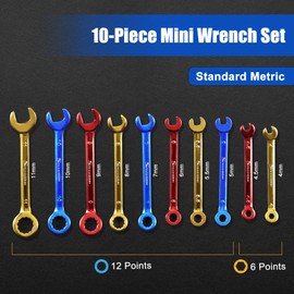 SPEEDWOX 10 Pcs Color Plated Open and Box End Mini Wrenches Color Coated Midget Wrench Set Mini Combination Wrench Set Metric with Portable Pouch and Large Ring（4-11mm）