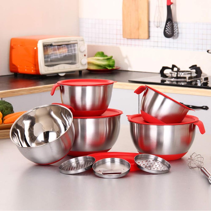 Multifunction Stainless Steel Mixing Bowl with Various Lids and Graters