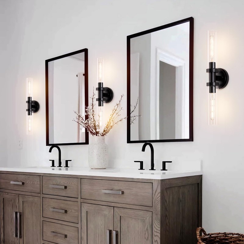 SANTOSTOCK Black Sconces Wall Lighting, Bathroom 2-Light Vanity Light W/Clear