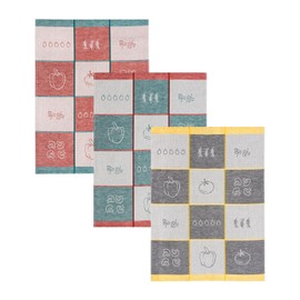 Kracht Pack of 3 Half-Linen Tea Towels Vegetable Check 50 x 70 cm