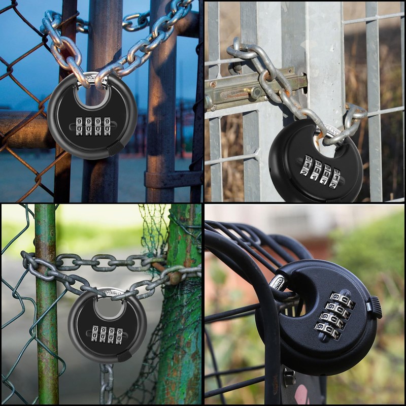 ASelected Black Heavy Duty Combination Padlock Weatherproof Disc Lock for