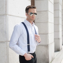 KANGDAI Men Braces Strong Metal Clips 4 X Back Durable Elastic Adjustable Suspenders Heavy Duty Mens Braces