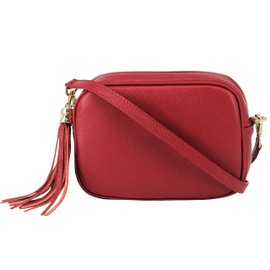 Montte Di Jinne - 100% Made in Italy - Soft Leather Leather Women's Cross Body Bag with Tassel key Ring (Red)