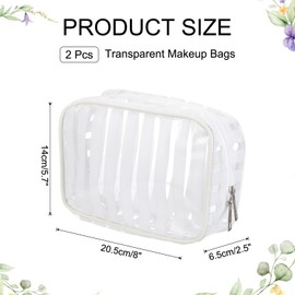 PATIKIL 2 Pcs Clear Makeup Cosmetic Bag, 8"x5.7"x2.5" Transparent PVC Travel Toiletry Bag Waterproof Vinyl Organizer Makeup Pouch with Zipper for Women Men Airport Airline, White