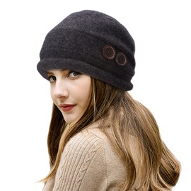 Lawliet Ladies Vintage Elegant Wool Cloche Hat Winter Warm Berets (Dark Grey)(Size: One Size)