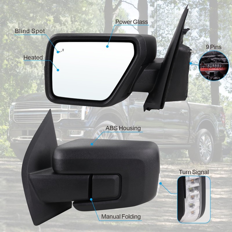 Left Driver Side Mirror Compatible With 2021-2026 Ford F150 With