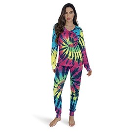 #followme Tie Dye 2 Piece Jogger Thermal Pajama Set for Women 6862-10488-M