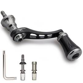 HEIGHTEN 1.8 - 2.0 inches (45 - 50 mm) Variable Reel Handle 0.7 inch (19 mm) Aluminum Knob / 0.8 inch (21 mm) Carbon Knob for Shimano Daiwa Universal Spinning Reel Arch Series (Gunmetal & Black) (880)