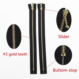 YaHoGa 10PCS 16 Inch #3 Gold Metal Zippers Close End Golden Metal Zippers for Sewing Purse Bags Crafts Jackets Dresses Coats (Gold)