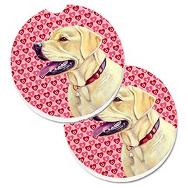 Caroline's Treasures LH9158CARC Labrador Hearts Love and Valentine's Day Portrait Set of 2 Cup Holder Car Coasters Absorbent Sandstone Coasters for Car Cup Holders Gifts for Men or Women, Large, Multi