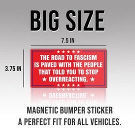 Magnet Sticker The Road to Fascism Magnetic Anti Funny Leftist Feminist Social Justice Human Rights Red Magnet for Bumper, Refrigerator, Cruise Door, Car, Truck 7.5x3.75in