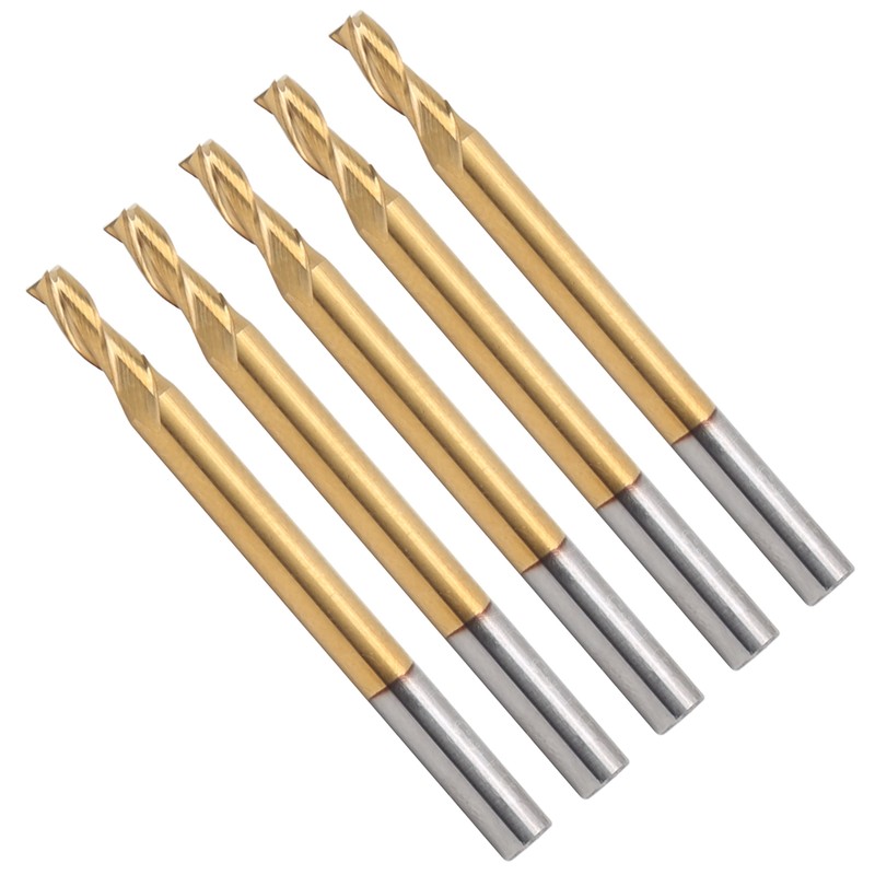 5Pcs 3‑Flute Flat End Milling Cutter Ti Plating Router Bits