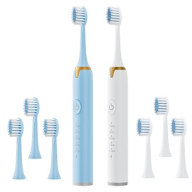 Dnil Adult Travel Electric Toothbrush, Electric Toothbrush 2-Pack, Including 6 Replacement Brush Heads, 5 Cleaning Modes (Blue + White)