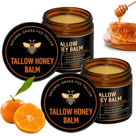 2 Packs Beef Tallow for Skin, Tallow and Honey Balm for Face, Organic Grass-Fed Beef Tallow Balm with Raw Wild Honey, Body & Face Moisturizer, Natural Formula (Citrus)