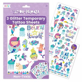 OOLY Glitter Tattoo-Palooza Over 50 Safe Non-Toxic Temporary Tattoos for Kids, Fake Tattoos as Party Favors for kids 4-8, Goodie Bag Stuffers for Birthday Party Supplies [Mermaid Magic]