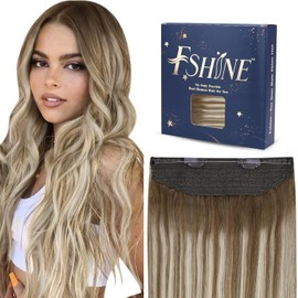 Fshine Secret Wire Extensions Echthaar mit Unsichtbarem Draht 45cm 80g Echthaar Extensions mit Draht Balayage Mittelbraun bis Platinblond Farbe 6 60 6