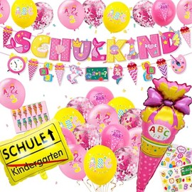 School Decoration Girls 2024 School Child Banner Rose Balloons First Day of School Girls First Day of School Decoration Set (School Child Pink)