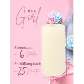 Gender Reveal Party Deko Idee - Bienenwachskerze - Boy or Girl? It's a Girl - Babyparty Deko für Baby Shower - handgerollt (10 cm hoch, Ø 4,7 cm) - Überraschung zur Geschlechtsverkündung