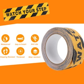 Watch Your Step Floor Signs, Heavy Duty Anti-Slip Safety Roll Grip Strip Non-Slip Traction Step Tape, 2 X 16.4' Anti Slip Tape Stickers, Abrasive Adhesive for Stairs, Safety,