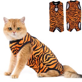 Avont Traje de Recuperación para Gato Después de la cirugía, Postoperatorio o Protección contra Lamer la Piel para Gatos Hembra -Patrón Tigre,X Mediano