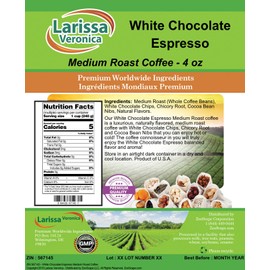 White Chocolate Espresso Medium Roast Coffee (Gourmet, Naturally Flavored, Whole Coffee Beans) (4 oz, ZIN: 567145)