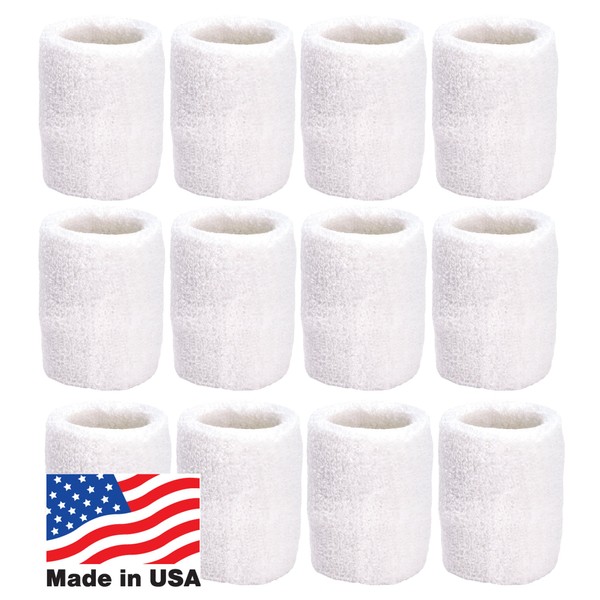 Unique Sports Wristbands/Sweatbands Pack of 12 (6 Pair) White, One Size, (CWB-6-1)