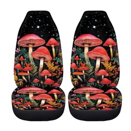 BIGCARJOB Mushroom Car Seat Cover Set for Women,Fantastic Mushroom Print Auto Front Seat Protector Set of 2 Pcs Vehicle Bucket Seat Pad,Mushroom Car Accessories Gifts,Fit Most Vehicle,Cars,Sedan