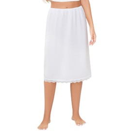 Vlazom Women's Half Slips for Under Dresses Lace Hem Long Underskirt Soft Silk Waist Slips A-line Petticoat Underskirts for Dresses White,XXL