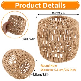AKOLAFE Pack of 2 Lampshade Pendant Lamp 16 x 16 x 6.5 cm Lampshade Boho Rattan Paper Lampshade Replacement Shade Accessories for Floor Lamp, Table Lamp, Pendant Lights, Pendant Lampshades