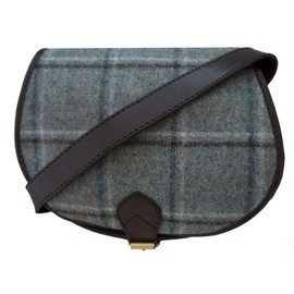 Truly Moroccan Black Leather and Yorkshire Tweed Saddle Handbag - Blue