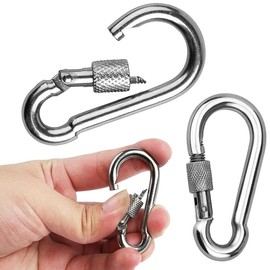 YOYEAH Set of 2 super strong stainless steel screw carabiners: large and robust carabiner with screw cap, safety carabiner for camping, climbing, load capacity 240 kg