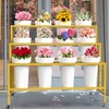VGMiu Flower Display Stand with 12 Buckets, Flower Cart Gold