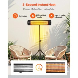 1500W Electric Infrared Heater with LED Screen & Remote Control 3 Speeds Timer for Outdoor/Patio UseStyle: Vertical