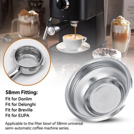 Agatige Replacement Portafilter Basket, 58mm Stainless Steel Non Pressurized Coffee Filters Basket Accessories for Esspesso Machines Bottomless Portafilter (1 Cup)