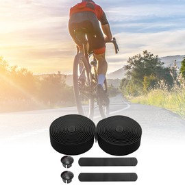 BULLSPANN 1 Pair Bicycle Handlebar Tapes, Non-Slip and Shock Absorbing Handlebar Tape, Faux Leather and EVA for Road Bike, Ventilation Grip Tape for MTB, 216 x 3 cm, Thickness 3 mm, Black
