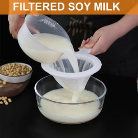 Pack of 3 Sieve Fine, 100/200/400 Mesh Fine Sieve, Kitchen Hair Sieve, Hair Sieve Kitchen, Ultra Fine Funnel Filter, with Plastic Non-Slip Handles for Juice, Milk, Coffee