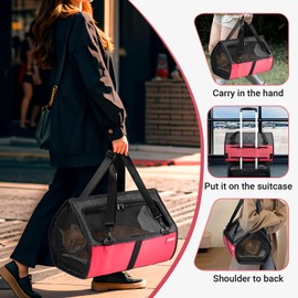 SOVPAIT Airline Approved Cat Carrier for Small Dogs & Cats – Portable Pet Travel Carrier with Secure Car Seat Straps, Under Seat Airplane Design, Escape-Proof for Cars, Vet, Flights & Home Use (Red)