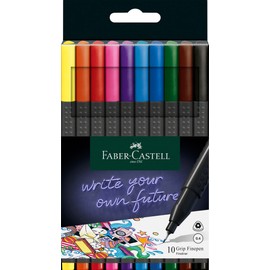 Faber-Castell Faber-Castell 151610 Box mit 10 Grip Finelinern, 0,4mm Fineliner Stifte mit ergonomischem Griff, Zeichnungs- und Faserstifte mit feiner Spitze für Erwachsene, Lebendige farbige Kunststifte
