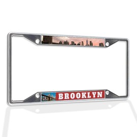 Fastasticdeals Metal Insert License Plate Frame Brooklyn Weatherproof Car Accessories Chrome 4 Holes Solid Insert