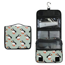 Moyyo Atlantic Ocean Puffin Seabird Toiletry Bag Travel Wash Bag Organised Toiletry Bag Hanging Toiletry Bag Gym Camping Toiletry Bag Portable Cosmetic Organiser Bag for Women Girls Kids
