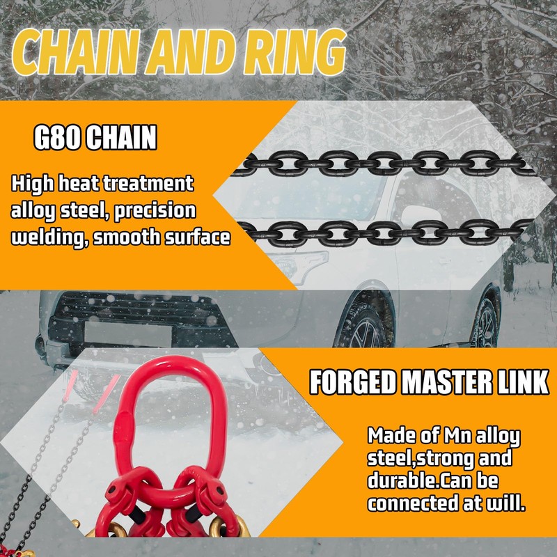 SENKEYFE 3FT V Bridle Tow Chain G80-3/8 IN Transport Chain